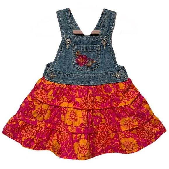 Osh Kosh B’gosh Denim Tropical Floral Skirtall Dress - Picture 1 of 6